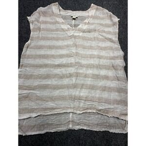 St Tropez West Shirt Womens Large Striped Linen Sleeveless Layered Top Blouse